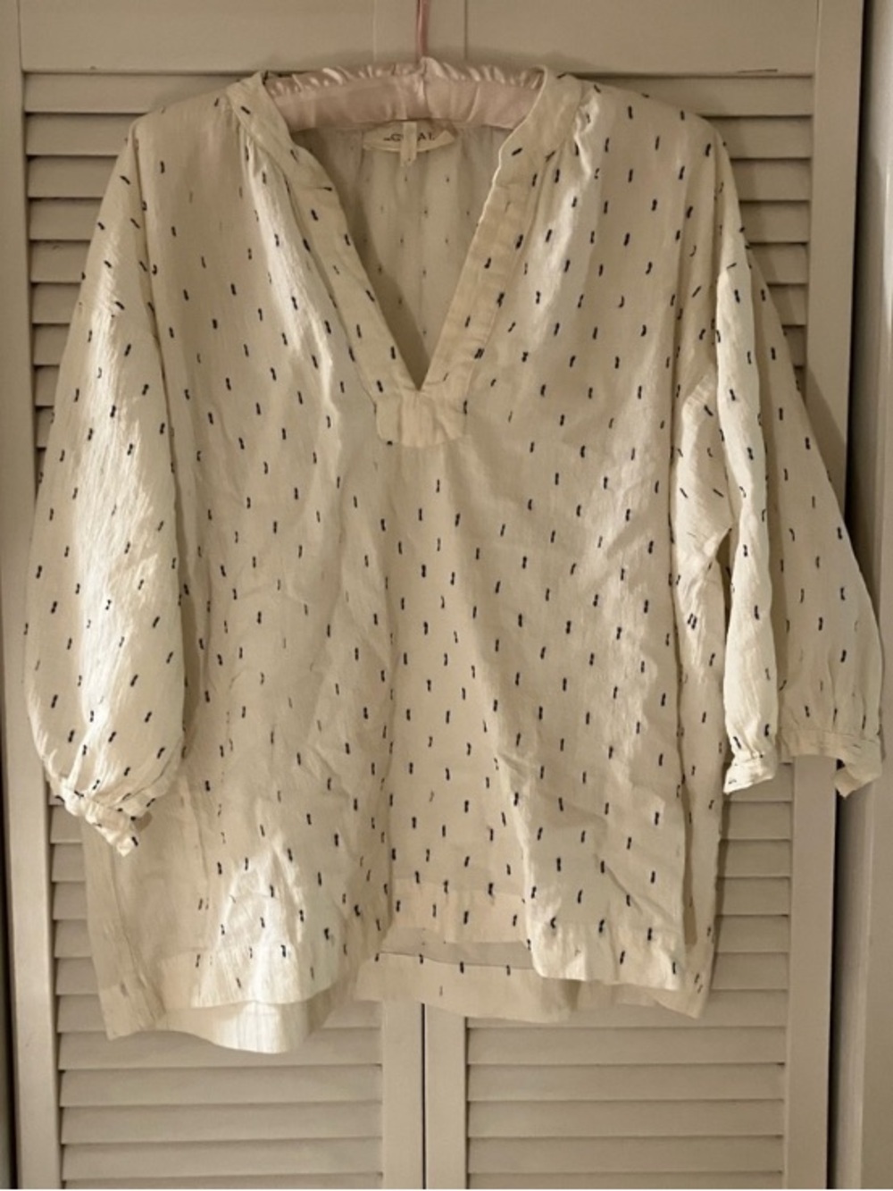 The Great Cotton Ivory Blue Tuft Puff Sleeve Oversized Blouse Size 0